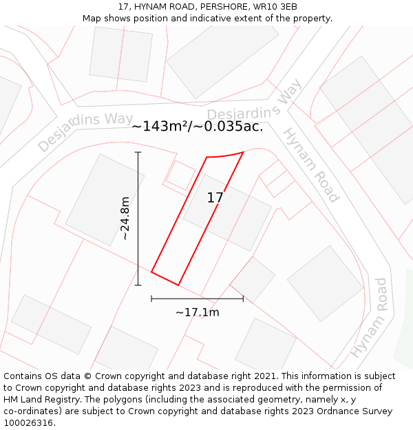 17, HYNAM ROAD, PERSHORE, WR10 3EB: Plot and title map