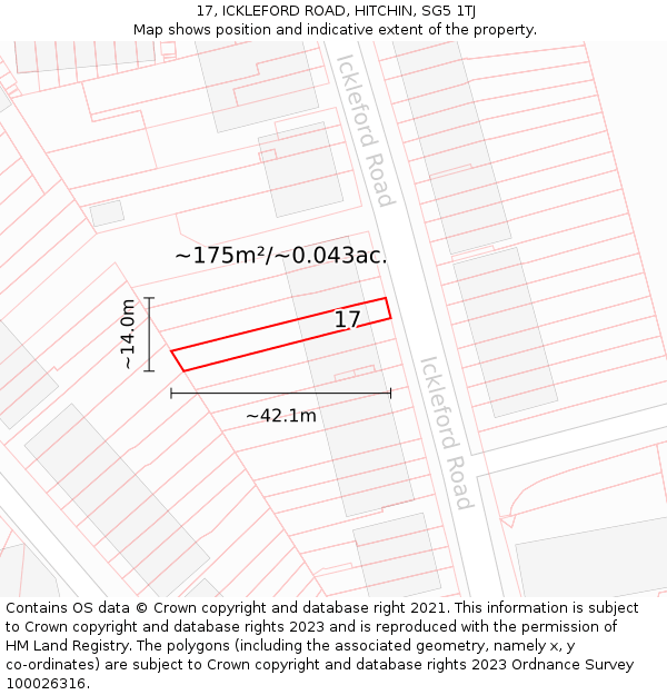 17, ICKLEFORD ROAD, HITCHIN, SG5 1TJ: Plot and title map