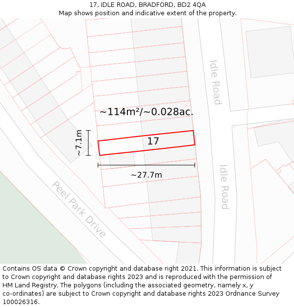 17, IDLE ROAD, BRADFORD, BD2 4QA: Plot and title map