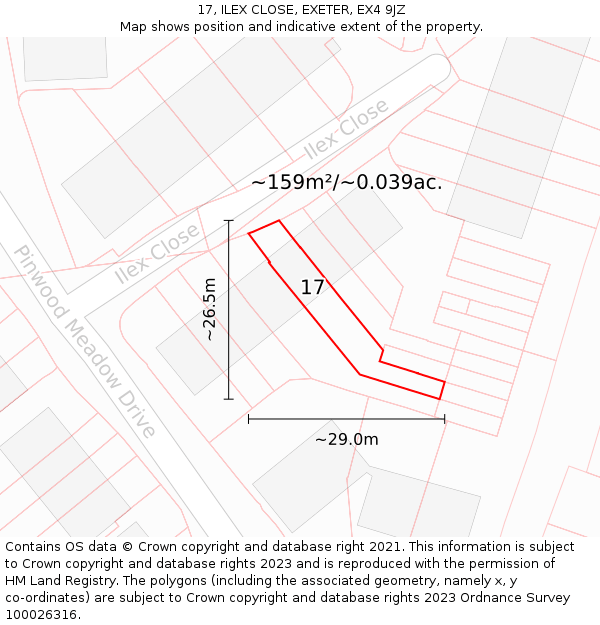 17, ILEX CLOSE, EXETER, EX4 9JZ: Plot and title map