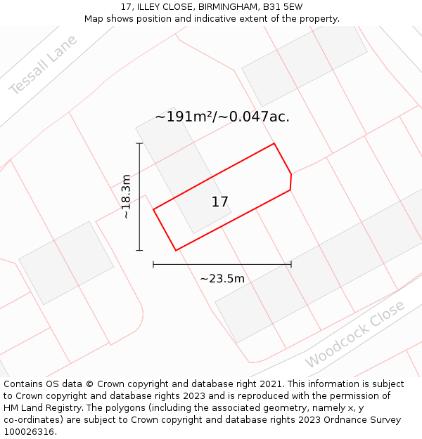 17, ILLEY CLOSE, BIRMINGHAM, B31 5EW: Plot and title map