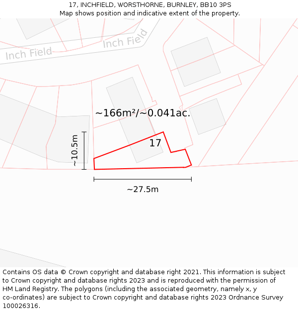 17, INCHFIELD, WORSTHORNE, BURNLEY, BB10 3PS: Plot and title map