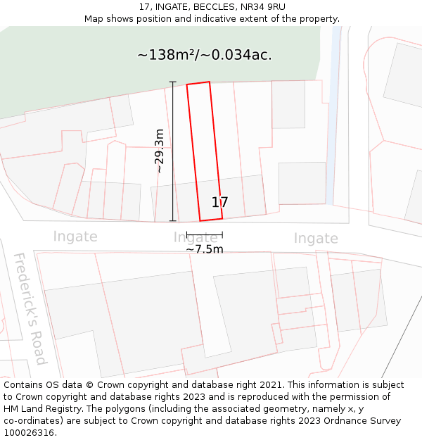 17, INGATE, BECCLES, NR34 9RU: Plot and title map