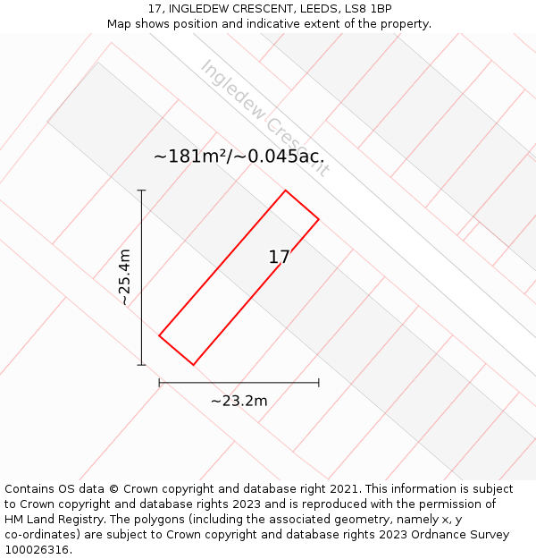 17, INGLEDEW CRESCENT, LEEDS, LS8 1BP: Plot and title map