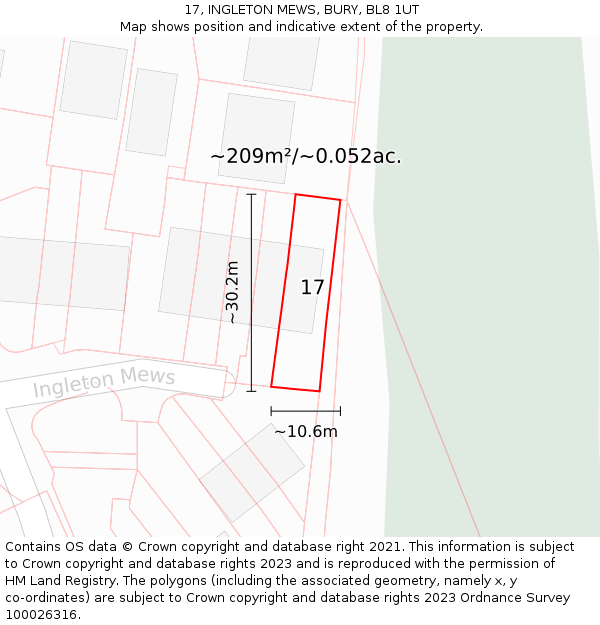 17, INGLETON MEWS, BURY, BL8 1UT: Plot and title map