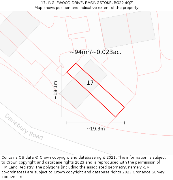 17, INGLEWOOD DRIVE, BASINGSTOKE, RG22 4QZ: Plot and title map