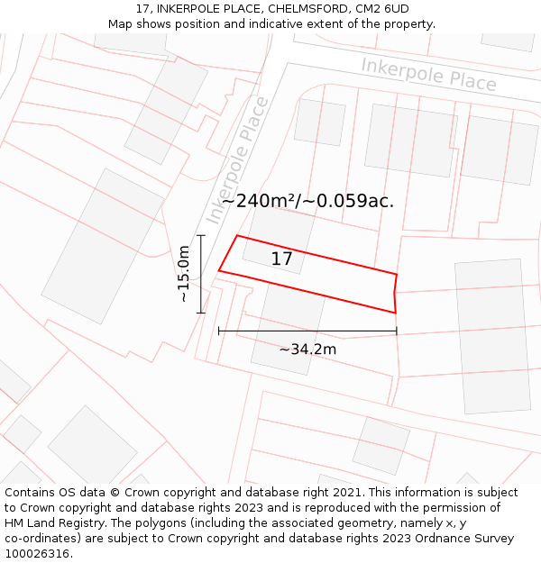 17, INKERPOLE PLACE, CHELMSFORD, CM2 6UD: Plot and title map