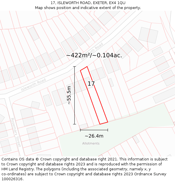 17, ISLEWORTH ROAD, EXETER, EX4 1QU: Plot and title map