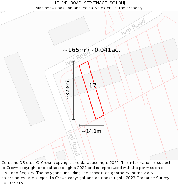 17, IVEL ROAD, STEVENAGE, SG1 3HJ: Plot and title map