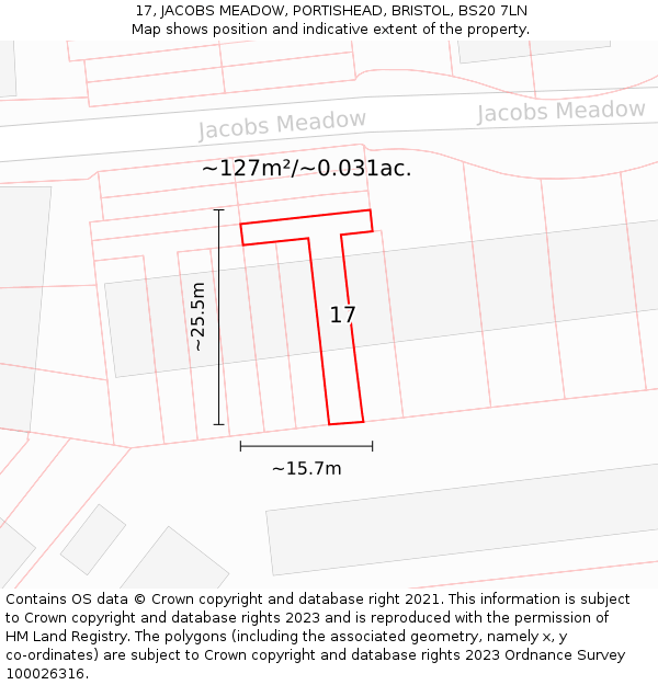 17, JACOBS MEADOW, PORTISHEAD, BRISTOL, BS20 7LN: Plot and title map