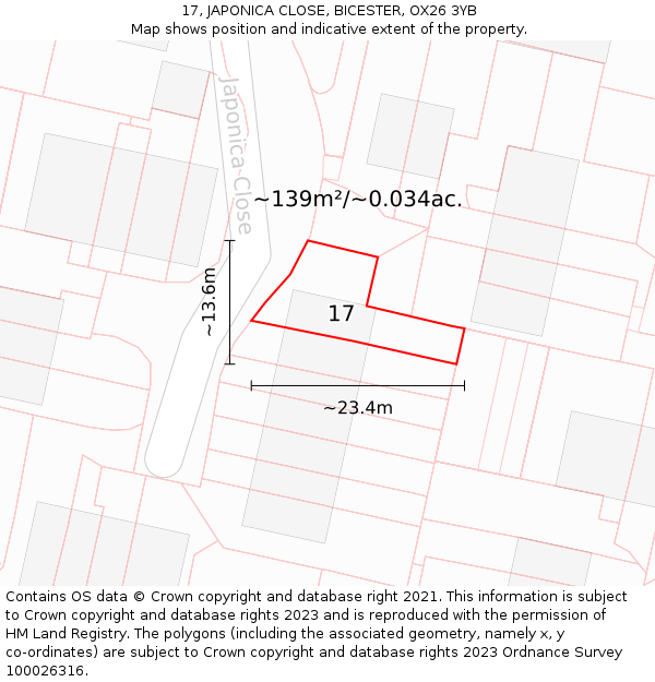 17, JAPONICA CLOSE, BICESTER, OX26 3YB: Plot and title map
