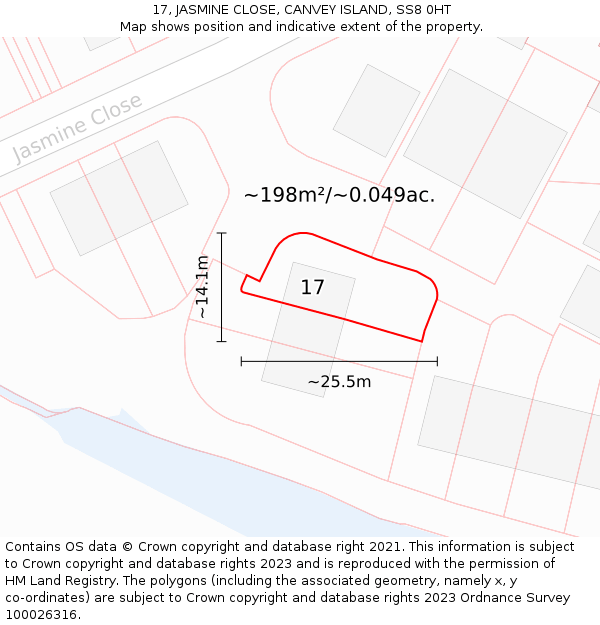 17, JASMINE CLOSE, CANVEY ISLAND, SS8 0HT: Plot and title map