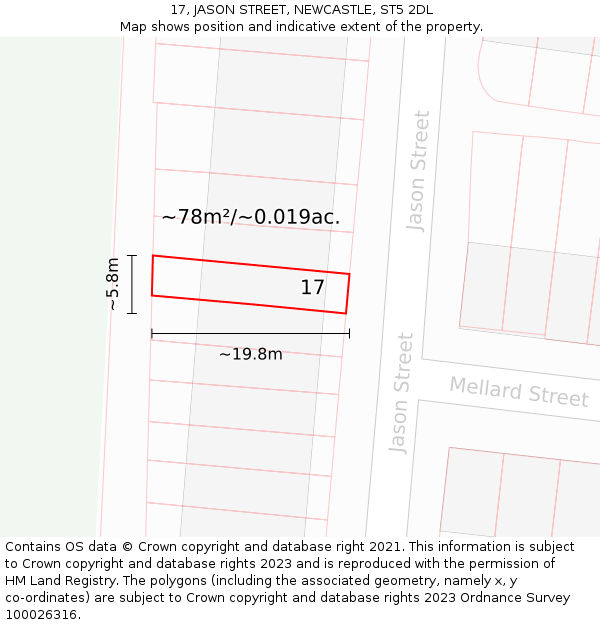 17, JASON STREET, NEWCASTLE, ST5 2DL: Plot and title map