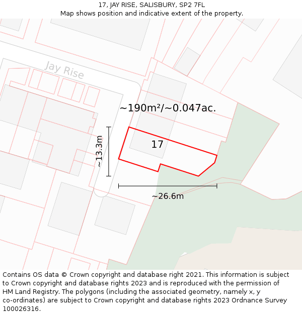17, JAY RISE, SALISBURY, SP2 7FL: Plot and title map