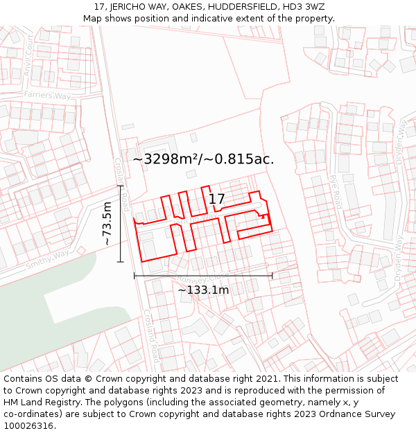 17, JERICHO WAY, OAKES, HUDDERSFIELD, HD3 3WZ: Plot and title map