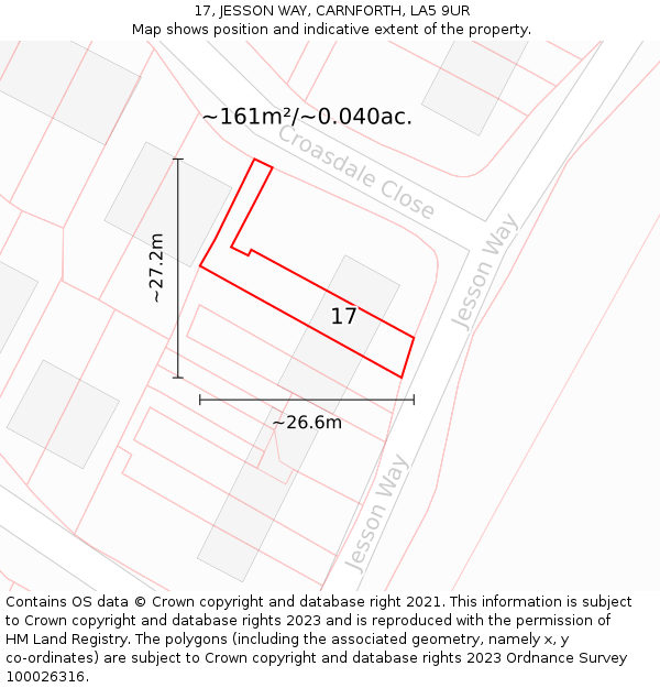 17, JESSON WAY, CARNFORTH, LA5 9UR: Plot and title map