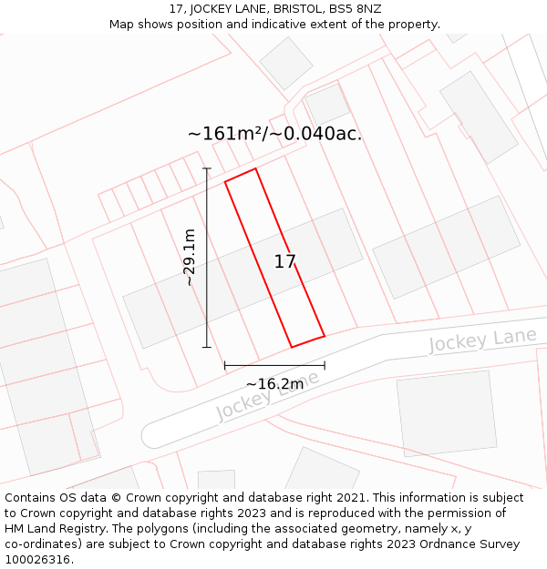 17, JOCKEY LANE, BRISTOL, BS5 8NZ: Plot and title map