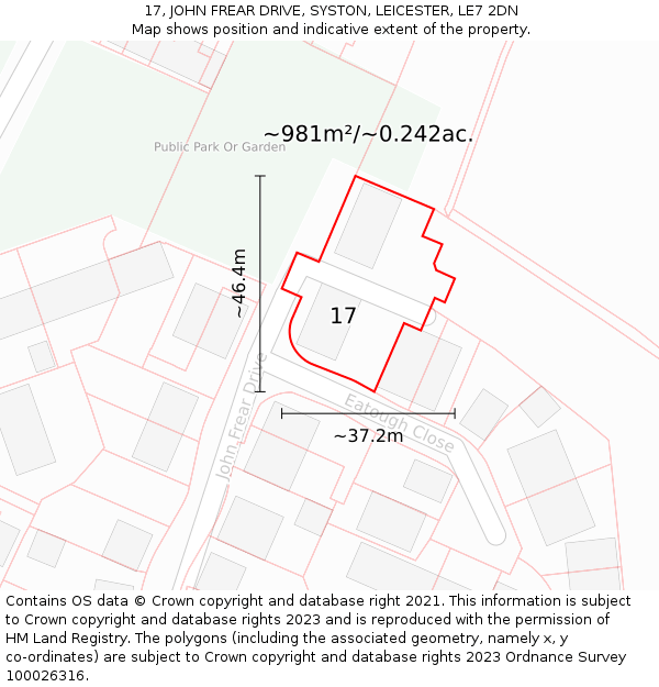 17, JOHN FREAR DRIVE, SYSTON, LEICESTER, LE7 2DN: Plot and title map