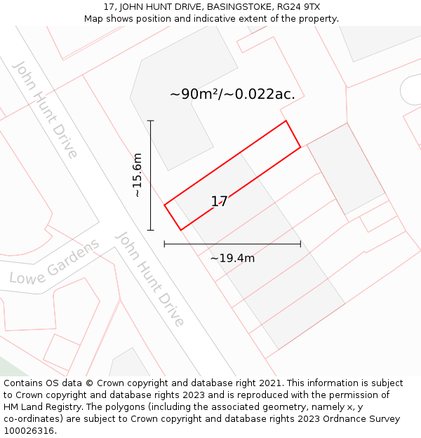 17, JOHN HUNT DRIVE, BASINGSTOKE, RG24 9TX: Plot and title map