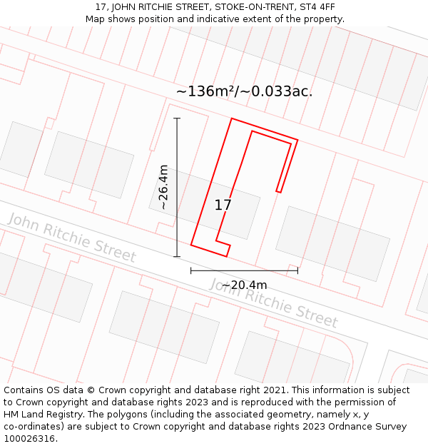 17, JOHN RITCHIE STREET, STOKE-ON-TRENT, ST4 4FF: Plot and title map