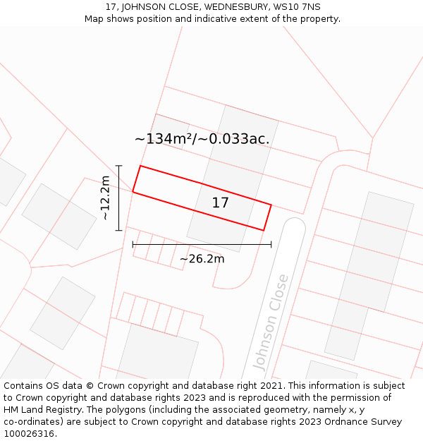 17, JOHNSON CLOSE, WEDNESBURY, WS10 7NS: Plot and title map