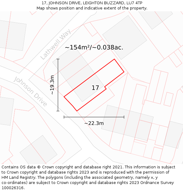 17, JOHNSON DRIVE, LEIGHTON BUZZARD, LU7 4TP: Plot and title map