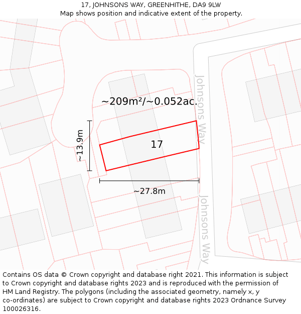 17, JOHNSONS WAY, GREENHITHE, DA9 9LW: Plot and title map