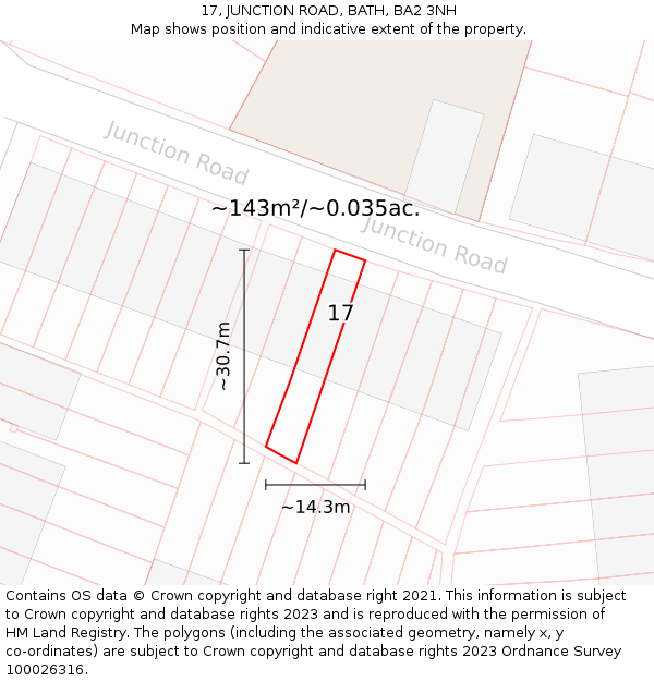 17, JUNCTION ROAD, BATH, BA2 3NH: Plot and title map