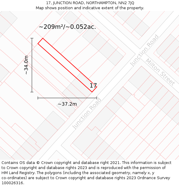17, JUNCTION ROAD, NORTHAMPTON, NN2 7JQ: Plot and title map