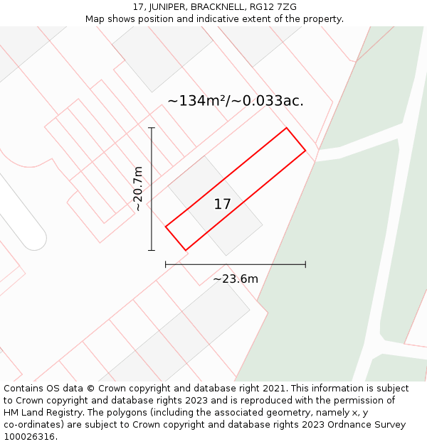 17, JUNIPER, BRACKNELL, RG12 7ZG: Plot and title map
