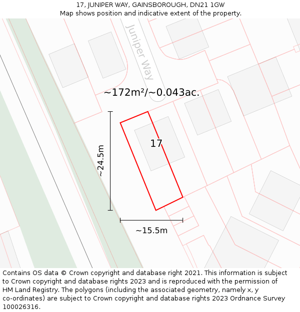 17, JUNIPER WAY, GAINSBOROUGH, DN21 1GW: Plot and title map