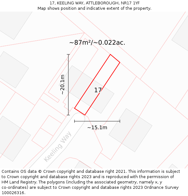 17, KEELING WAY, ATTLEBOROUGH, NR17 1YF: Plot and title map