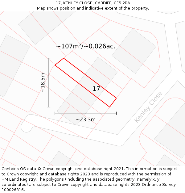 17, KENLEY CLOSE, CARDIFF, CF5 2PA: Plot and title map