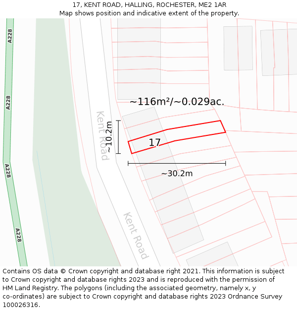 17, KENT ROAD, HALLING, ROCHESTER, ME2 1AR: Plot and title map