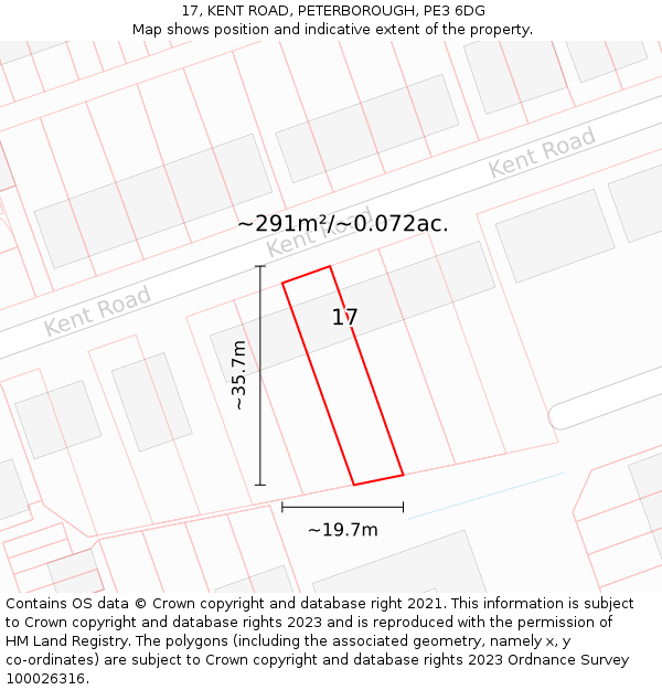 17, KENT ROAD, PETERBOROUGH, PE3 6DG: Plot and title map