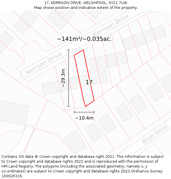 17, KERRISON DRIVE, WELSHPOOL, SY21 7UW: Plot and title map