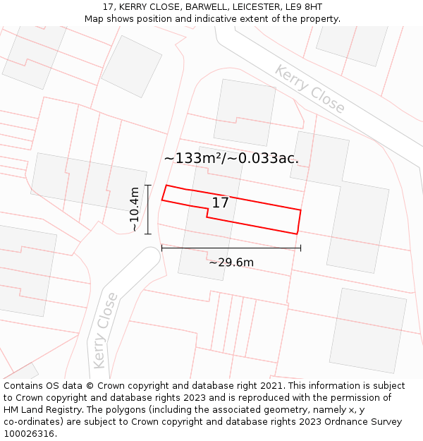 17, KERRY CLOSE, BARWELL, LEICESTER, LE9 8HT: Plot and title map