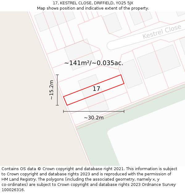 17, KESTREL CLOSE, DRIFFIELD, YO25 5JX: Plot and title map