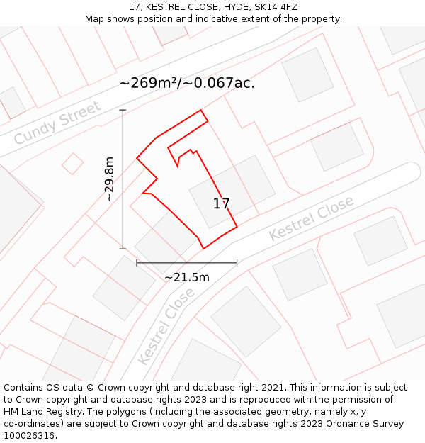 17, KESTREL CLOSE, HYDE, SK14 4FZ: Plot and title map