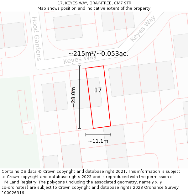 17, KEYES WAY, BRAINTREE, CM7 9TR: Plot and title map