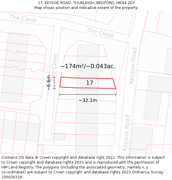 17, KEYSOE ROAD, THURLEIGH, BEDFORD, MK44 2DY: Plot and title map