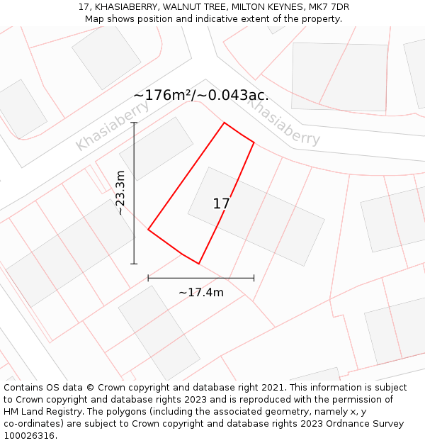 17, KHASIABERRY, WALNUT TREE, MILTON KEYNES, MK7 7DR: Plot and title map