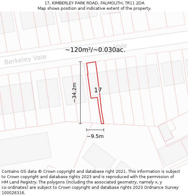 17, KIMBERLEY PARK ROAD, FALMOUTH, TR11 2DA: Plot and title map