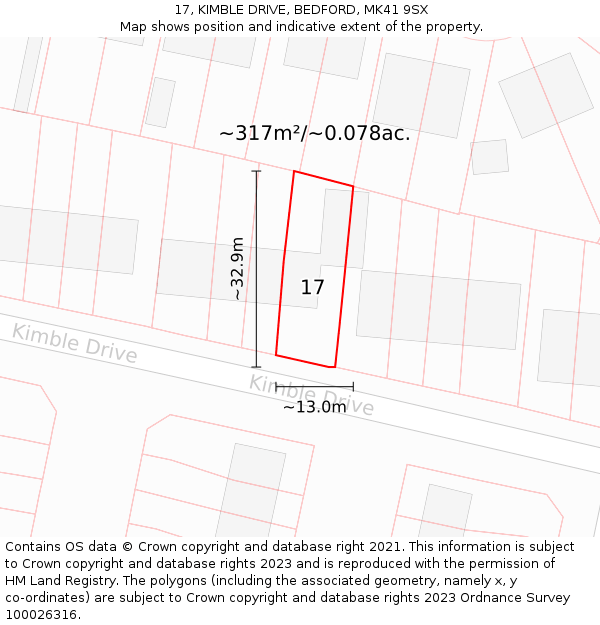 17, KIMBLE DRIVE, BEDFORD, MK41 9SX: Plot and title map