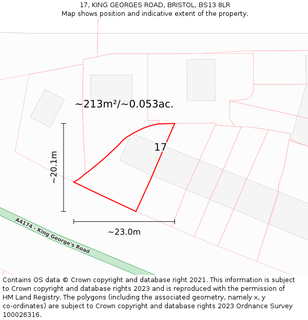 17, KING GEORGES ROAD, BRISTOL, BS13 8LR: Plot and title map