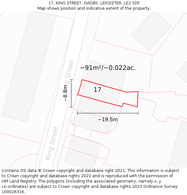 17, KING STREET, OADBY, LEICESTER, LE2 5DF: Plot and title map