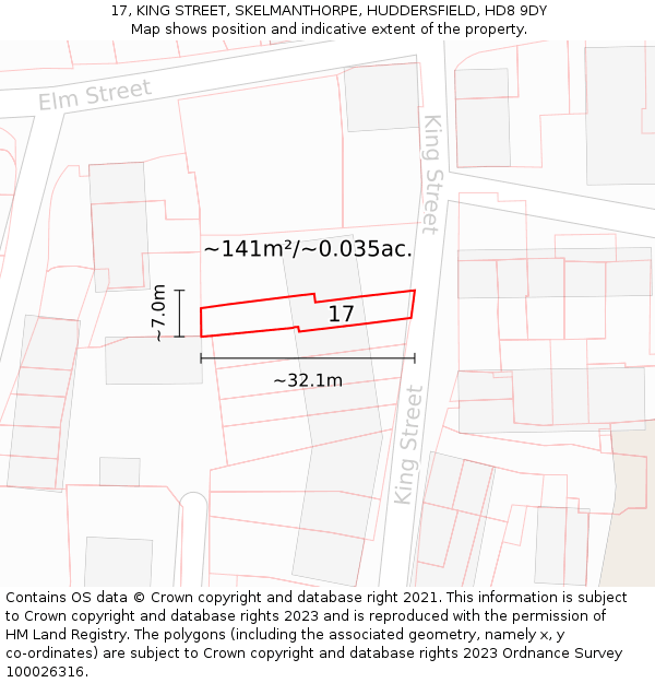 17, KING STREET, SKELMANTHORPE, HUDDERSFIELD, HD8 9DY: Plot and title map