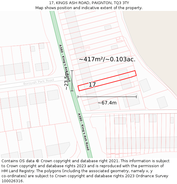 17, KINGS ASH ROAD, PAIGNTON, TQ3 3TY: Plot and title map