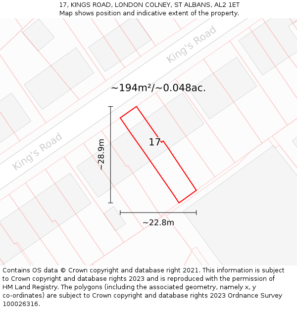 17, KINGS ROAD, LONDON COLNEY, ST ALBANS, AL2 1ET: Plot and title map
