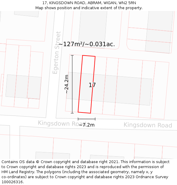 17, KINGSDOWN ROAD, ABRAM, WIGAN, WN2 5RN: Plot and title map